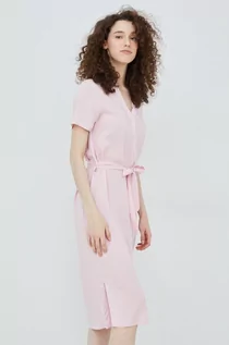 Sukienki - Vero Moda sukienka kolor różowy midi prosta - grafika 1