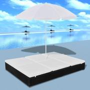 Leżaki ogrodowe - vidaXL Leżak z polirattanu parasolem, czarny - miniaturka - grafika 1