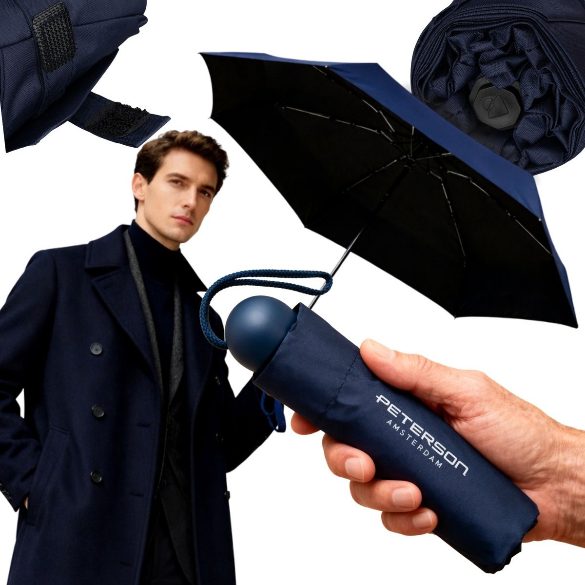 Parasolka składana parasol podróżny Peterson kieszonkowy mini do torebki granatowa