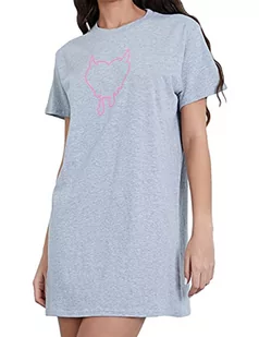 Sleepdown Damska damska koszulka Devil Heart Dress Officially Licensed Love Island Neon Diabeł Serce Oversized T-Shirt Sukienka oficjalnie licencjonowana TV Show (M, szary melanż), rozmiar M, szary, M - Koszulki i topy damskie - miniaturka - grafika 1