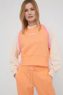 Bluzy damskie - New Balance bluza bawełniana damska kolor pomarańczowy z kapturem z aplikacją - grafika 1