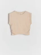 Koszulki dla dziewczynek - Reserved - Bawełniany t-shirt - beżowy - miniaturka - grafika 1
