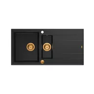 Zlewozmywaki - QUADRON Zlewozmywak EVAN 156 czarny, elementy miedziane, k.pneum. HQE510050U7_PVDC1_P2O0 - miniaturka - grafika 1