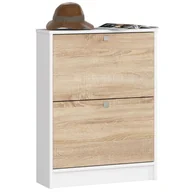 Szafki na buty - Szafka na buty 2 uchylne drzwiczki 60 cm - biała-dąb sonoma - miniaturka - grafika 1