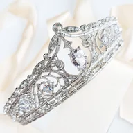 Ozdoby do włosów - Efektowna Bogata Srebrny Diadem Korona Tiara Ślubna Przyjęcie Miss Cyrkonie - miniaturka - grafika 1