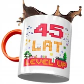 Kubki - Kubek Pomarańczowy na Urodziny 45 45te 45-te z Nadrukiem ze Zdjęciem + Opakowanie na prezent (wzór 01) - miniaturka - grafika 1