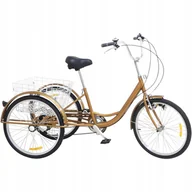 Rowerki trójkołowe - ROWER TRÓJKOŁOWY DLA DOROSŁYCH 24CALE ZŁOTY 6 BIEGÓW KOSZYK - miniaturka - grafika 1