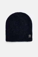 Czapki damskie - Tommy Hilfiger czapka wełniana kolor granatowy z cienkiej dzianiny wełniana AW0AW16624 - miniaturka - grafika 1