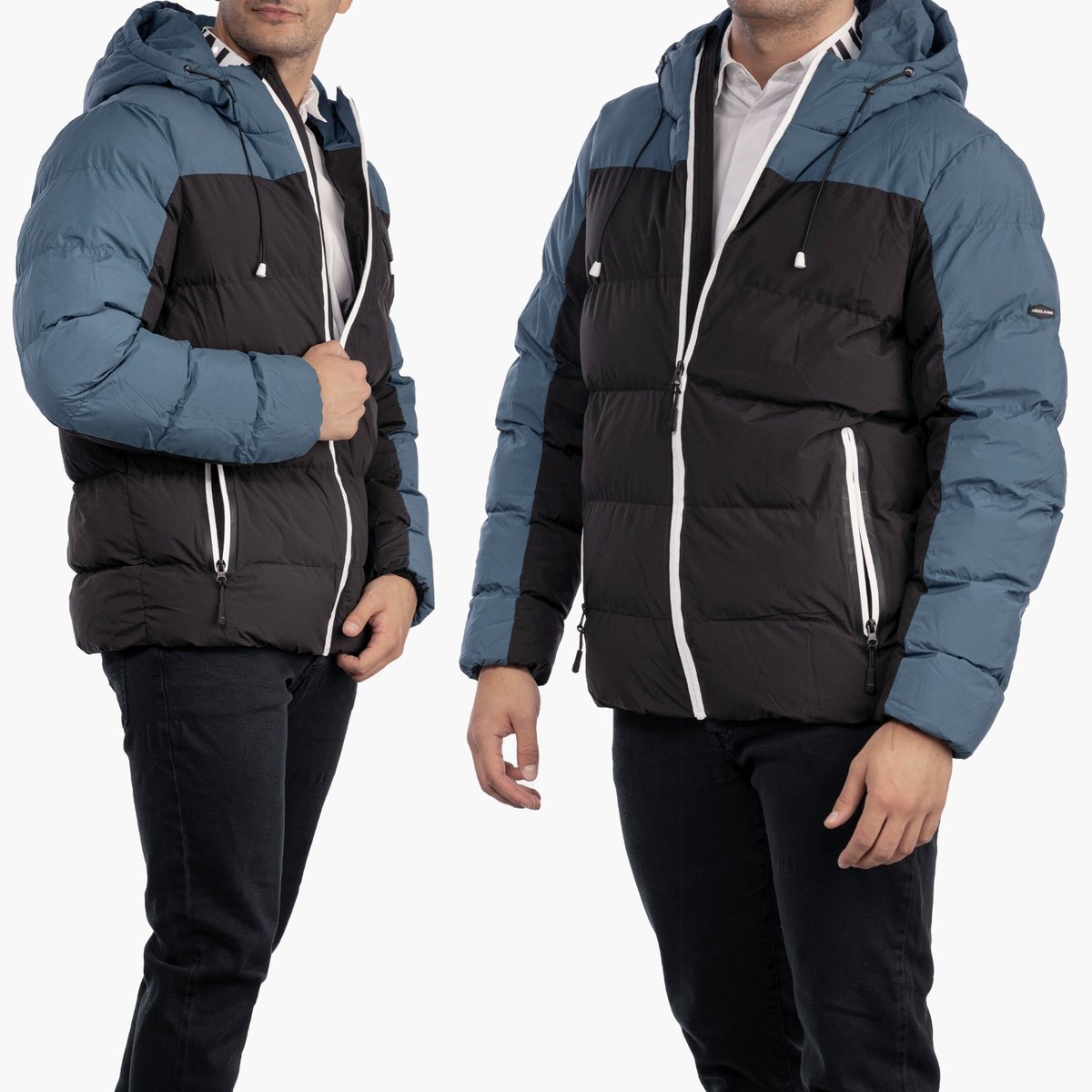 Kurtka Męska Zimowa Puchowa Czarno Niebieska CROSS JEANS INDIGO Niebieski XXL