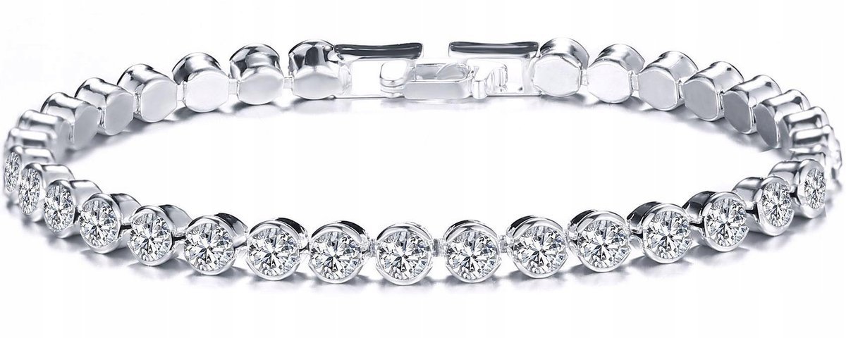 Srebrna Bransoletka Okrągłe Cyrkonie Brylanty Stal Szlachetna Zapinana