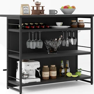 Szafka barowa COSTWAY House, regał kuchenny z 4 otwartymi półkami, stojakiem na wino i uchwytem na kieliszki, szafka barowa z podnóżkiem 120 x 60 x 101 cm (czarna) - Kieliszki - miniaturka - grafika 1