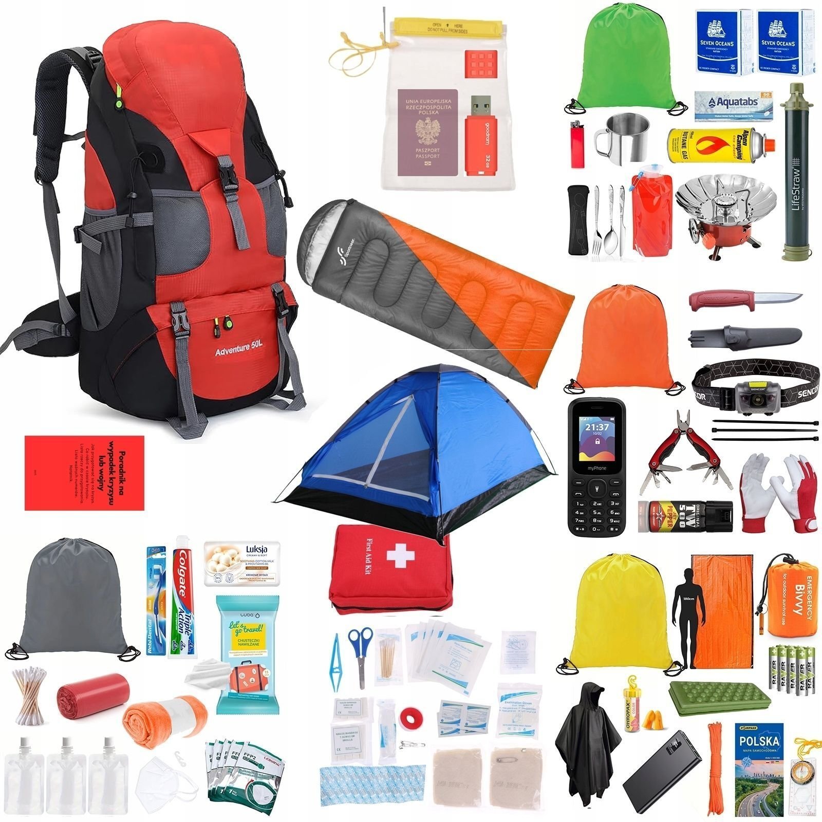Plecak Ewakuacyjny Ucieczkowy z wyposażeniem ReadyPack namiot i śpiwór