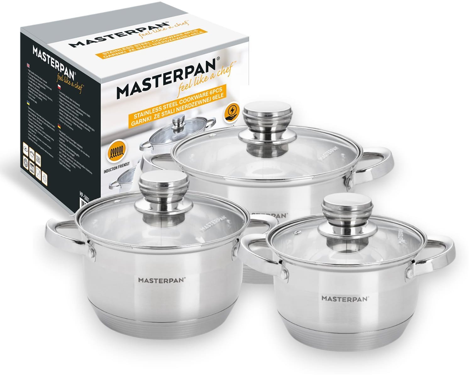 Zestaw garnków ze stali nierdzewnej z pokrywkami Masterpan MP-5001
