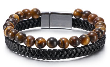 Skórzana bransoletka kamień duży tygrysie oko