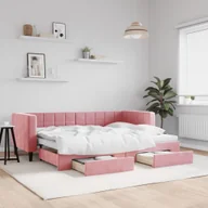 Sofy i kanapy - vidaXL Sofa rozsuwana z szufladami, różowa, 80x200 cm, aksamit - miniaturka - grafika 1