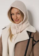 Czapki damskie - Beżowa Czapka Kominiarka z Wełną o Kroju Kaptura z Kominem Linezra - miniaturka - grafika 1