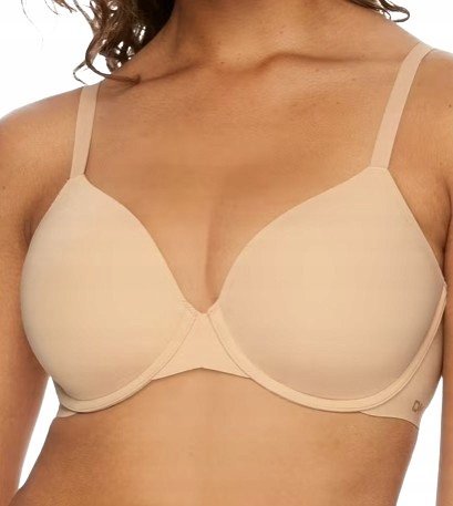 DKNY GŁADKI BEŻOWY BIUSTONOSZ PÓŁUSZTYWNIANY Z FISZBINAMI 85D K_A