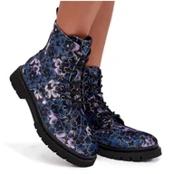 Botki damskie - Botki Damskie Ocieplane W Kwiaty Artiker 57C1052 Granatowe-40 - miniaturka - grafika 1
