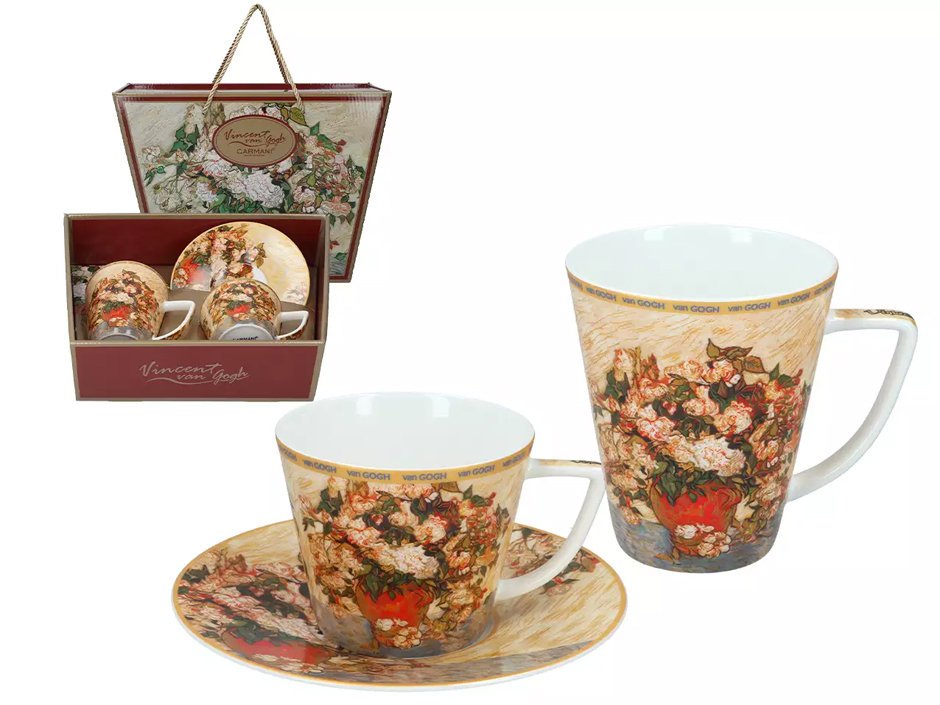 Kpl. filiżanka (0,23 L) i kubek (0,4 L) Carmani - Vincent van Gogh, Wazon z różami 33.830-3401