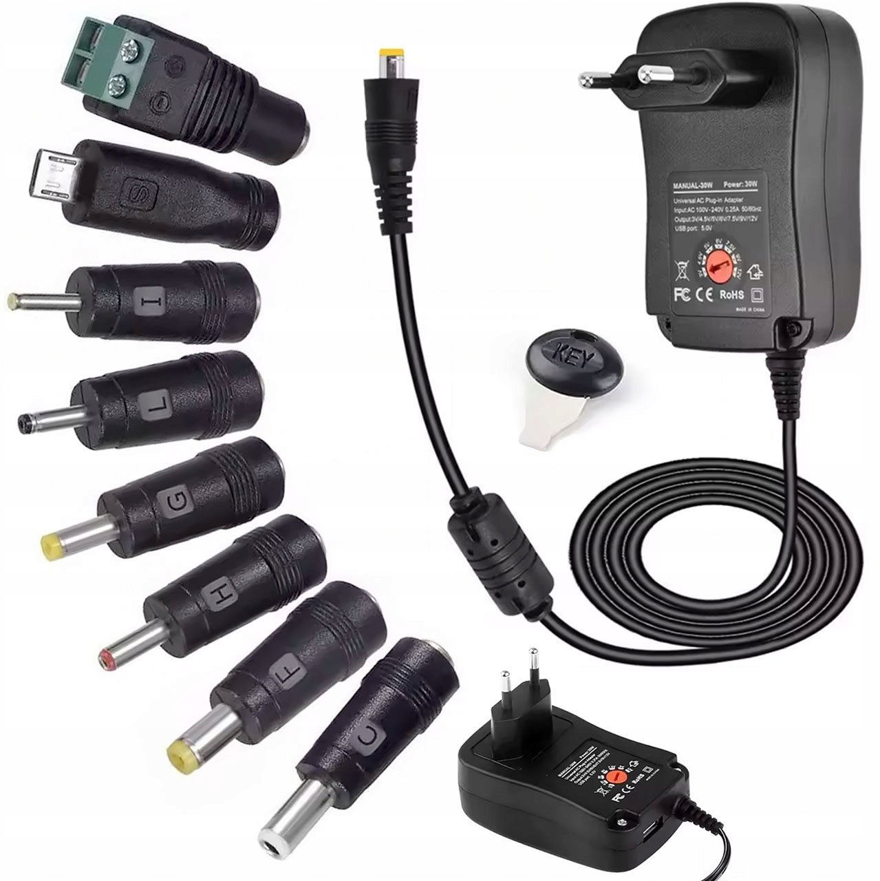 Zasilacz Rosfix ZASILACZ UNIWERSALNY ROSFIX 3-12V 1.2A 30W 8 KOŃCÓWEK DC USB
