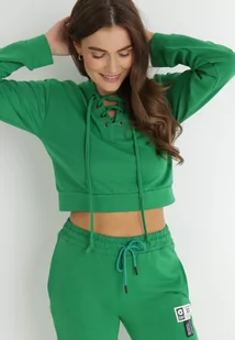 Zielona Bluza Crop Top z Wiązaniem Kassima - Bluzy damskie - miniaturka - grafika 1