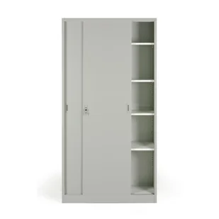 B2B Partner Metalowa szafa z przesuwnymi drzwiami, demontowana, 4 półki, 1000 x 1990 x 450 mm, jasnoszary 908014 - Szafy biurowe - miniaturka - grafika 1