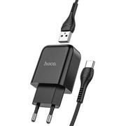 Ładowarki do telefonów - Hoco Ładowarka sieciowa USB + kabel USB-C 2A N2 Vigour czarna - miniaturka - grafika 1