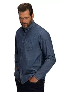 Koszule męskie - JP 1880 Męska koszula jeansowa, długi rękaw, kołnierzyk buttondown, nowoczesny krój basic, koszula do 8 XL, ciemnoniebieska (Dark Blue Denim, 4XL, niebieski (Dark Blue Denim), 4XL - grafika 1