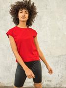 Koszulki i topy damskie - T-shirt jednokolorowy czerwony casual sportowy dekolt okrągły rękaw krótki - miniaturka - grafika 1