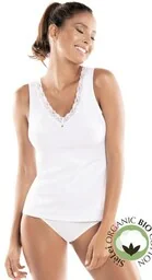 Koszulka damska z bawełny organicznej z koronkowym dekoltem biała 1436 Sielei - Bielizna nocna - miniaturka - grafika 1