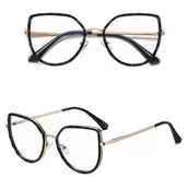 Okulary korekcyjne, oprawki, szkła - Damskie kocie okulary zerówki do komputera BLUE LIGHT z flexami 25137 black/gold - miniaturka - grafika 1