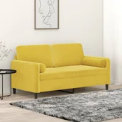 Sofy i kanapy - vidaXL 2-osobowa sofa z poduszkami, żółta, 140 cm, aksamit - miniaturka - grafika 1