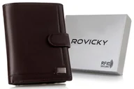 Portfele - Duży portfel męski na karty ze skóry naturalnej RFID Stop Rovicky, brązowy - miniaturka - grafika 1