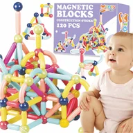 Klocki - KLOCKI MAGNETYCZNE Konstrukcyjne STICKS PATYCZKI EDUKACYJNE 3D Zestaw 120el - miniaturka - grafika 1