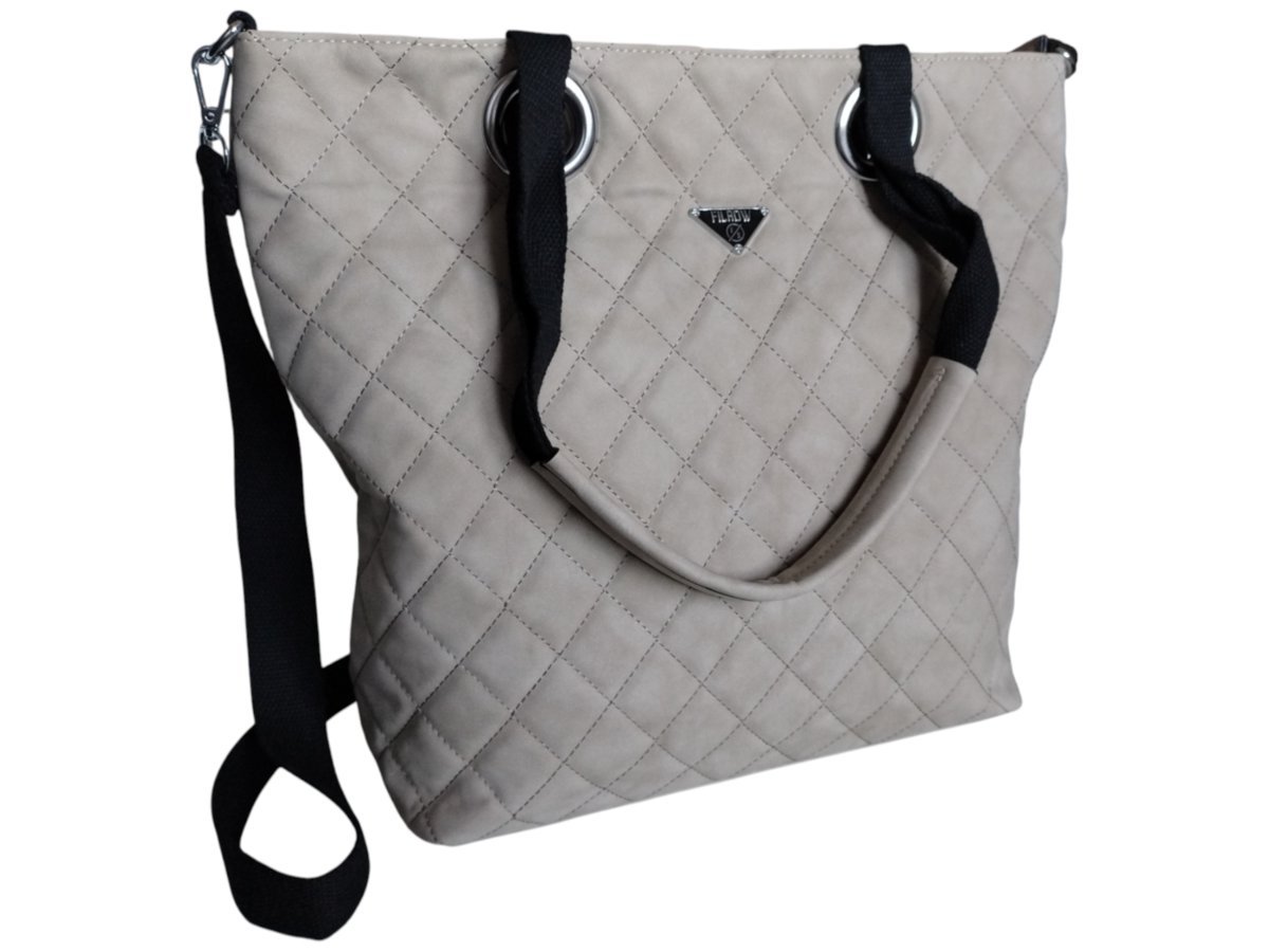 Szara Torebka Shopper Pikowana Damska Na Ramię Duża Pojemna A4