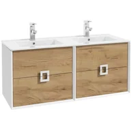 Umywalki - Defra Plan 120 Umywalka meblowa podwójna 120x46 cm z przelewem z otworami na baterie biała 1728 - miniaturka - grafika 1