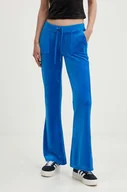 Spodnie damskie - Juicy Couture spodnie dresowe welurowe CAISA LOW RISE PANT kolor niebieski gładkie JCSEBJ008 - miniaturka - grafika 1