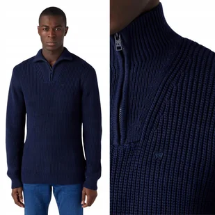 Wrangler HALF ZIP KNIT Navy GRANATOWY ROZPINANY SWETER Z WEŁNĄ REGULAR S - Swetry męskie - miniaturka - grafika 1