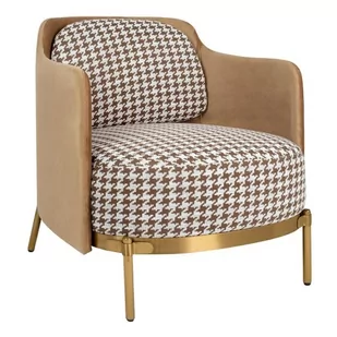 Fotel VENICE tkanina pepitka biało-brązowa - złota podstawa - Fotele - miniaturka - grafika 1