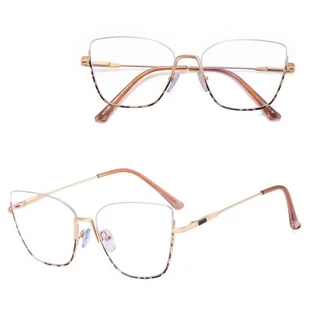 Damskie okulary półramki kocie zerówki do komputera BLUE LIGHT 25142A Złoty/Panterka - Okulary korekcyjne, oprawki, szkła - miniaturka - grafika 1