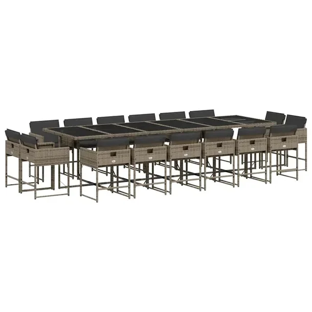 Zestaw mebli ogrodowych szary rattan PE 330 x 106 x 73 cm, 16 krzeseł
