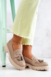 Damskie Skórzane Półbuty Frędzle Maciejka 05497-04 Beżowe-36 - Półbuty damskie - miniaturka - grafika 1