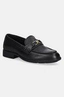 Mokasyny damskie - Tommy Hilfiger mokasyny skórzane TH LOGO LEATHER LOAFER damskie kolor czarny na płaskim obcasie FW0FW08705 - miniaturka - grafika 1