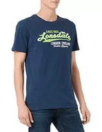 Koszulki męskie - Lonsdale Męski T-shirt Croxton, granatowy/zielony neonowy, XL - miniaturka - grafika 1