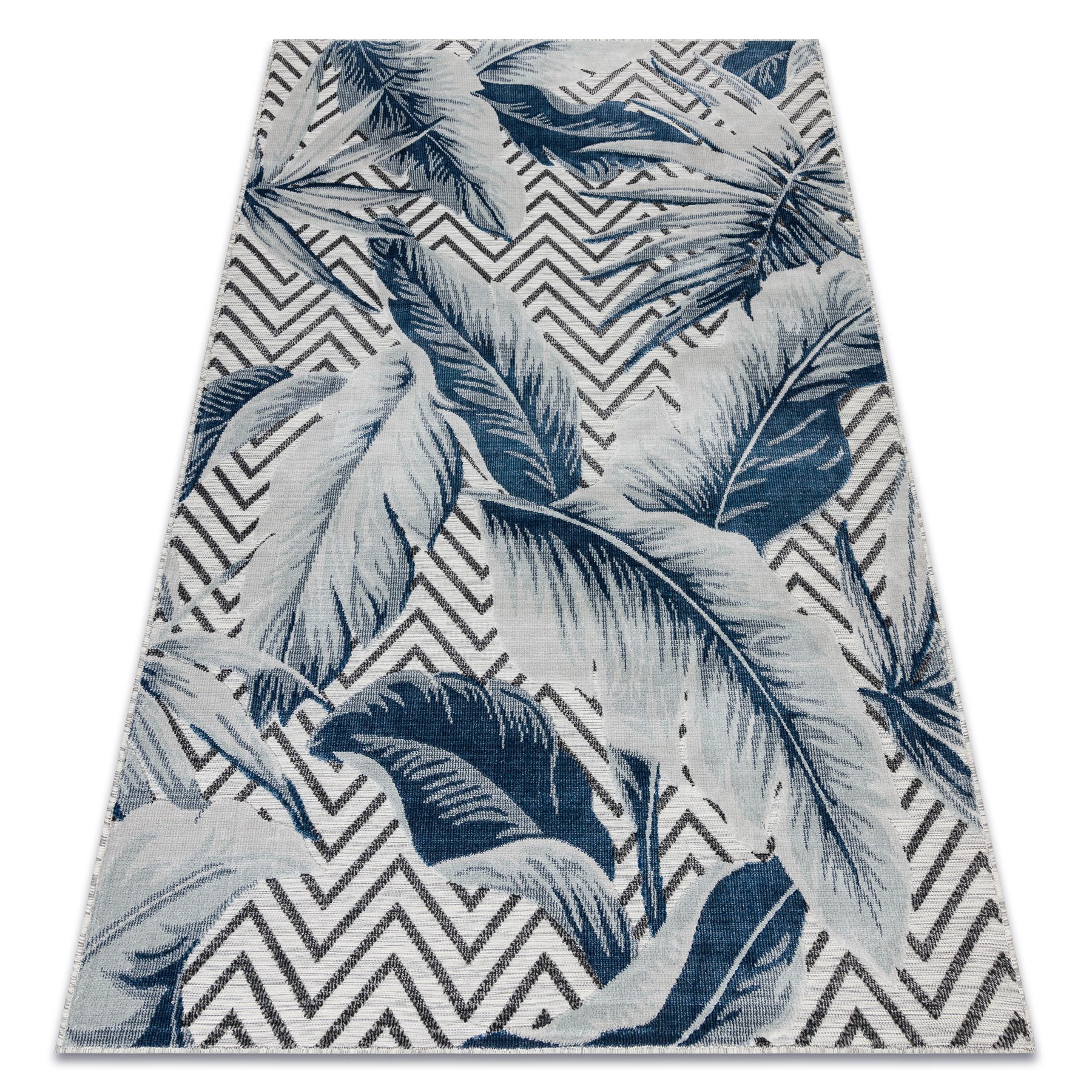 Dywan Strukturalny BOTANIC 65242 Pióra, zygzak płasko tkany, na balkon, taras - szary 117x170 cm