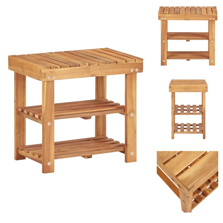 vidaXL Stojak na buty 50×32×45 cm lite drewno akacjowe - Stojaki i szafki na buty