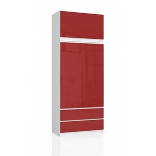 Szafa AKORD S90 z nadstawką Biała 90 cm - 2 drzwi, 2 szuflady, fronty kolor Czerwony Połysk, 6 półek - 90x51x234 cm - Szafy - miniaturka - grafika 1