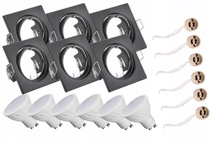 6x Zestaw oprawa kwadratowa czarna  + GU10 10W ciepła + gniazdo przyłączeniowe GU10 - Lampy pozostałe - miniaturka - grafika 1