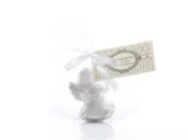 Gadżety na imprezę - Aniołek gipsowy z białą kokardką - 1 szt. - miniaturka - grafika 1