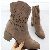 Botki damskie - Botki damskie ażurowe zamsz brązowe S.Barski HY51-125 - miniaturka - grafika 1